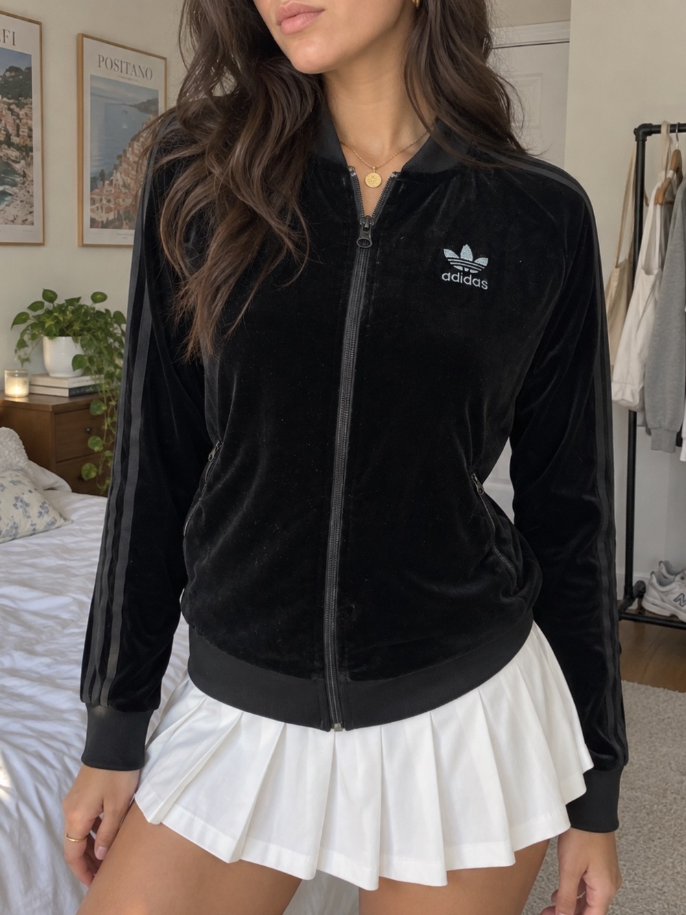 Adidas Originals Black Velour Track Jacket Trefoil Size S